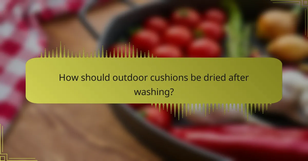 How should outdoor cushions be dried after washing?